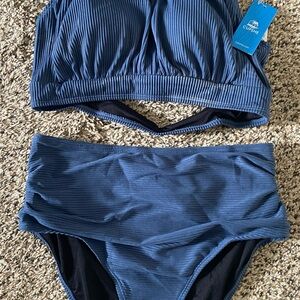 Cupshe Navy Ribbed Bikini Set